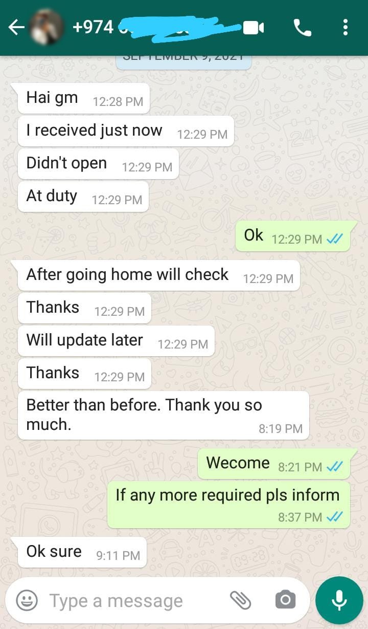 review After receiving an order